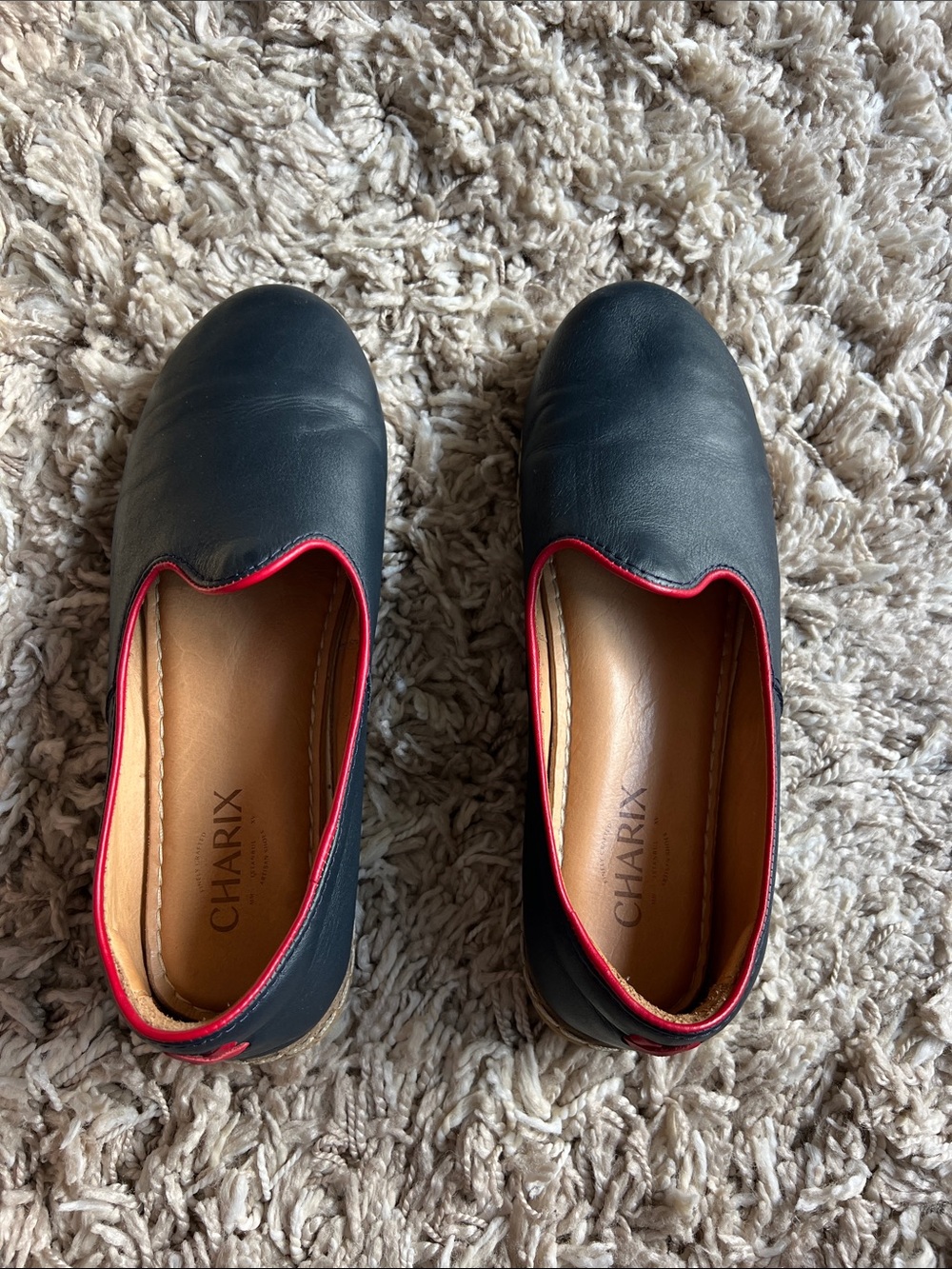 CHARIX Navy Flats with Red Trim